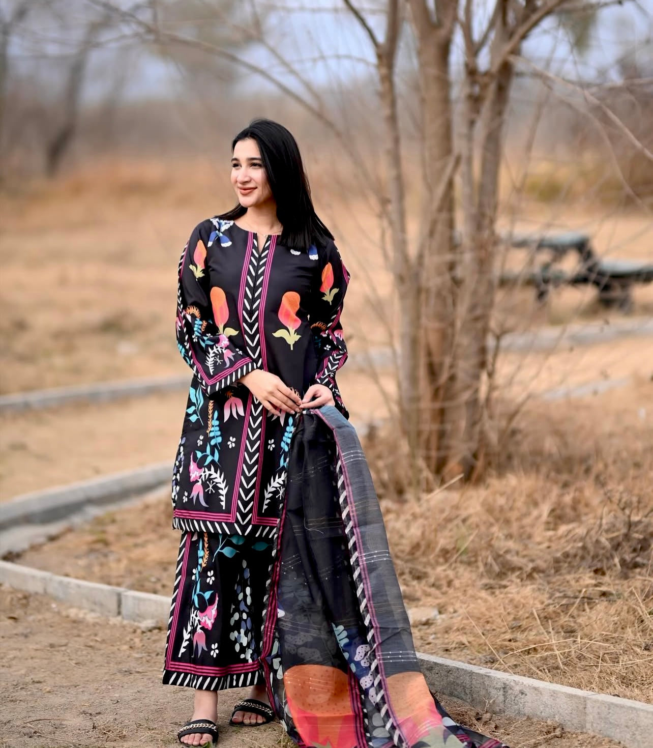 Rukhsar Black 3PC Stitch Dress