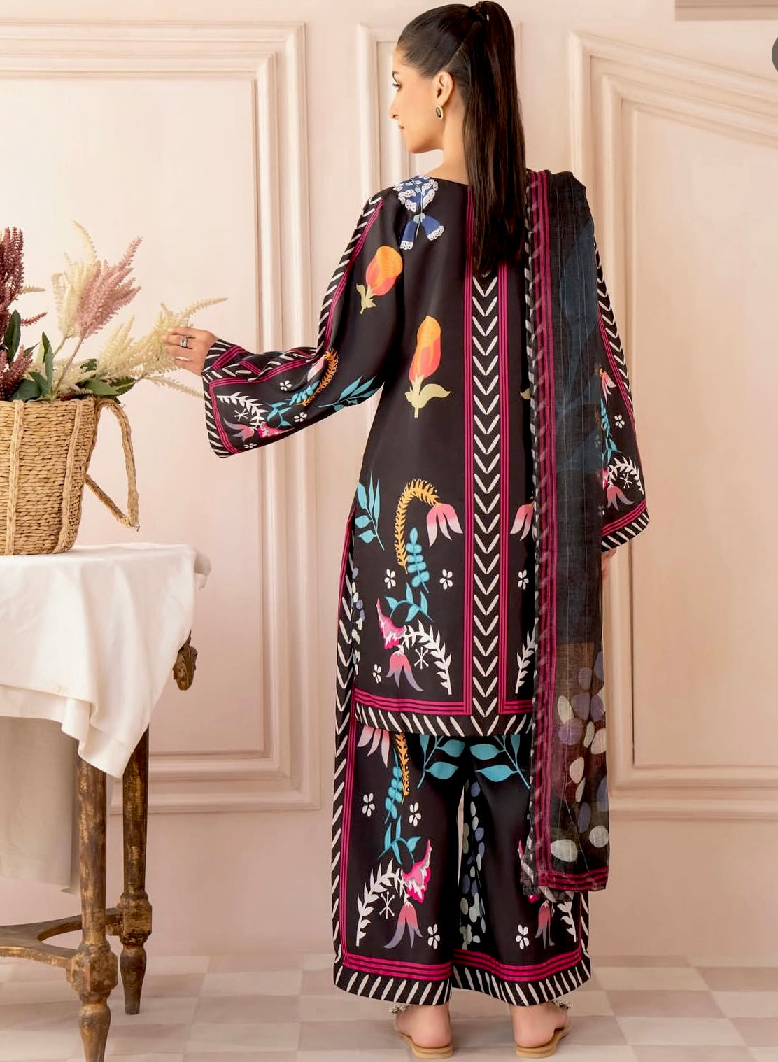 Rukhsar Black 3PC Stitch Dress